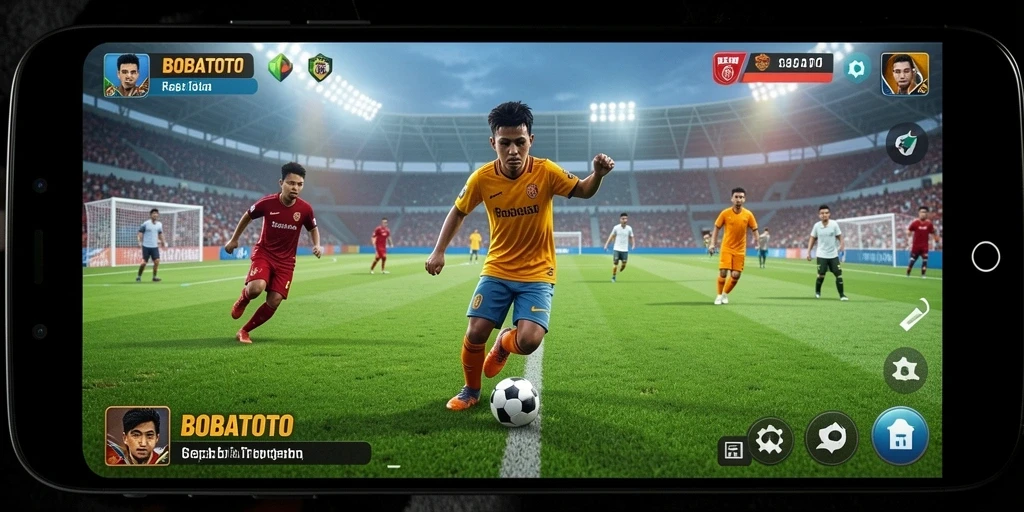 Tampilan gameplay BOBATOTO yang mendebarkan di lapangan sepak bola.