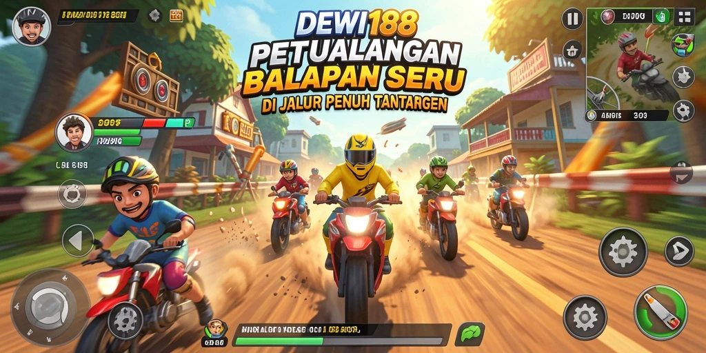 Screenshot utama DEWI188 menampilkan aksi balapan mendebarkan di jalur penuh tantangan.