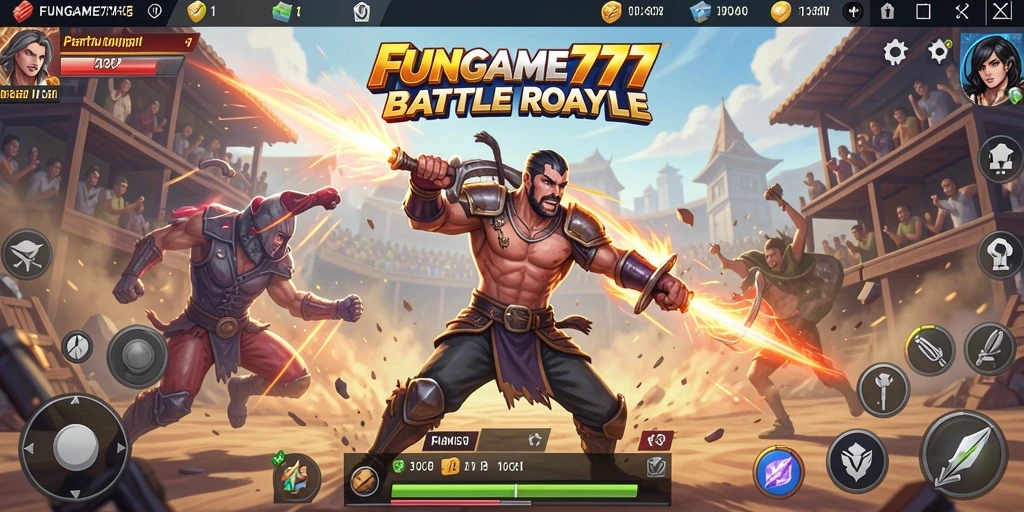 Tangkapan layar permainan FUNGAME777 yang intens dalam suasana Battle Royale.