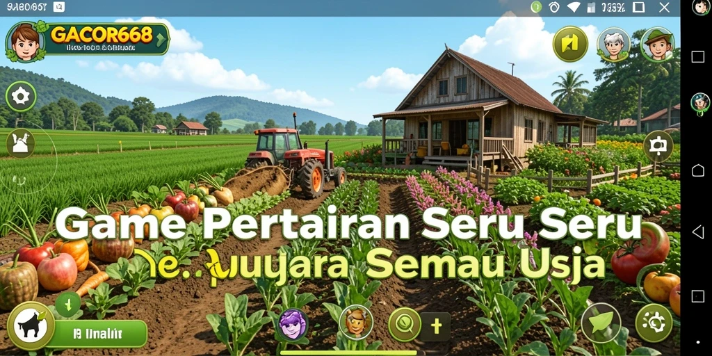 Tangkapan layar gameplay GACOR668 menampilkan ladang subur dan aktivitas bertani.