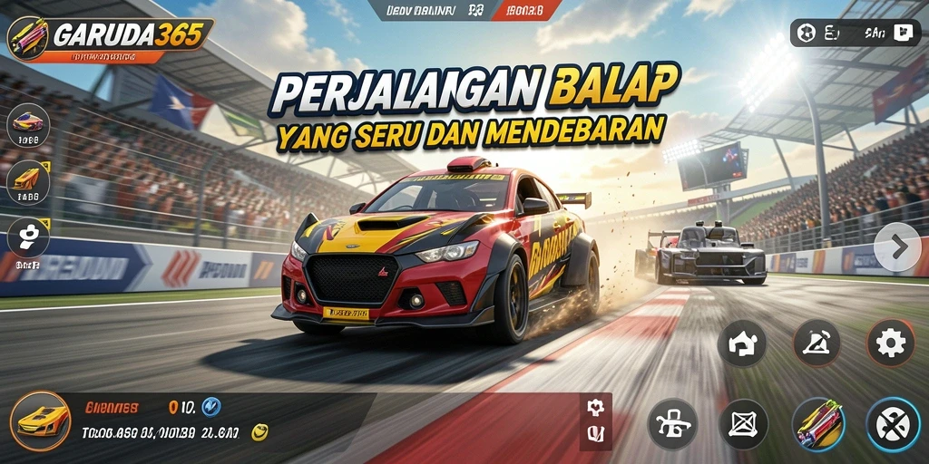 Tampilan gameplay GARUDA365 yang mendebarkan dengan balapan cepat dan intens.