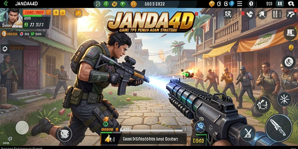 Screenshot utama JANDA4D menunjukkan aksi tembak-menembak yang seru dan grafis berkualitas tinggi.