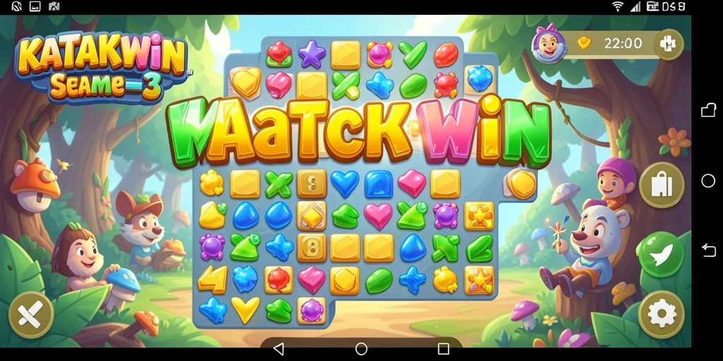 Screenshot KATAKWIN menampilkan gameplay Match-3 yang menarik dan penuh warna.