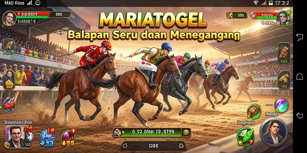 Screenshot gameplay MARIATOGEL menampilkan aksi balapan intens.