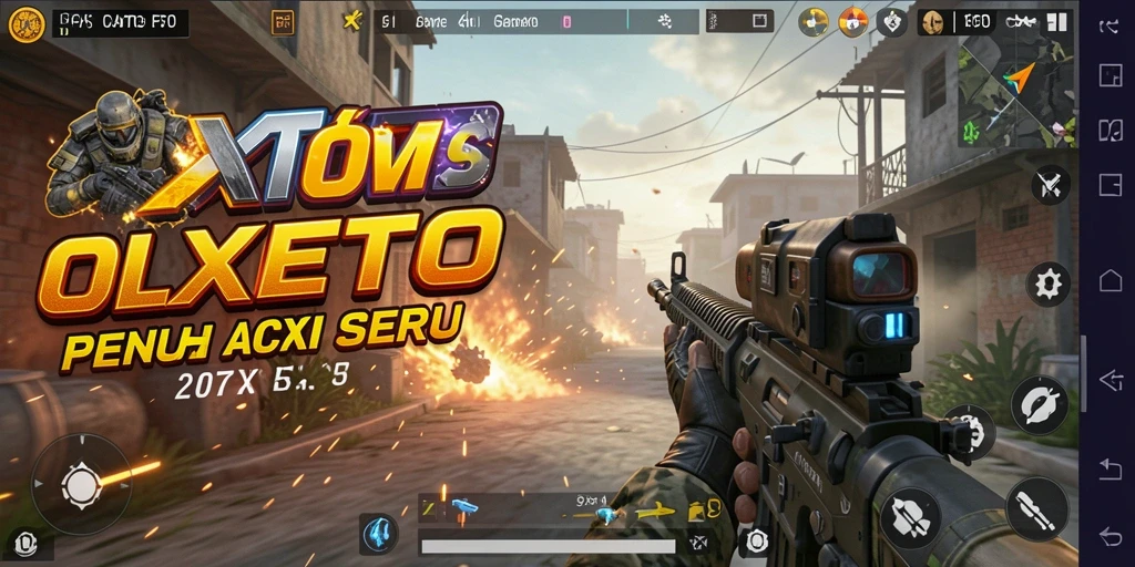 Screenshot utama OLXTOTO menampilkan aksi seru dalam pertempuran FPS.
