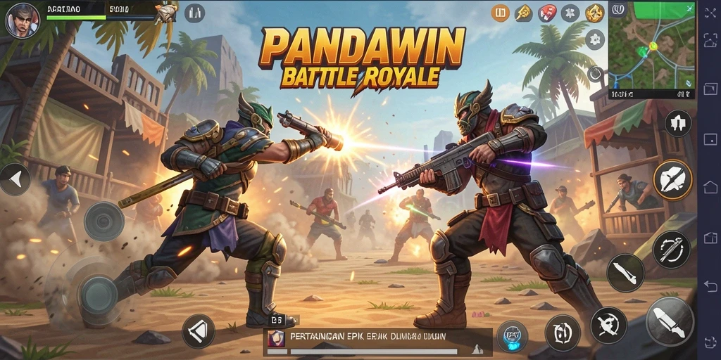 Screenshot gameplay seru dalam pertandingan Battle Royale PANDAWIN.