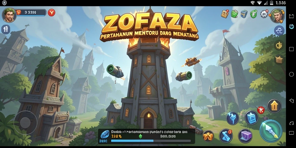 Tangkapan layar ZOFAZA dengan gameplay menara pertahanan yang menarik.